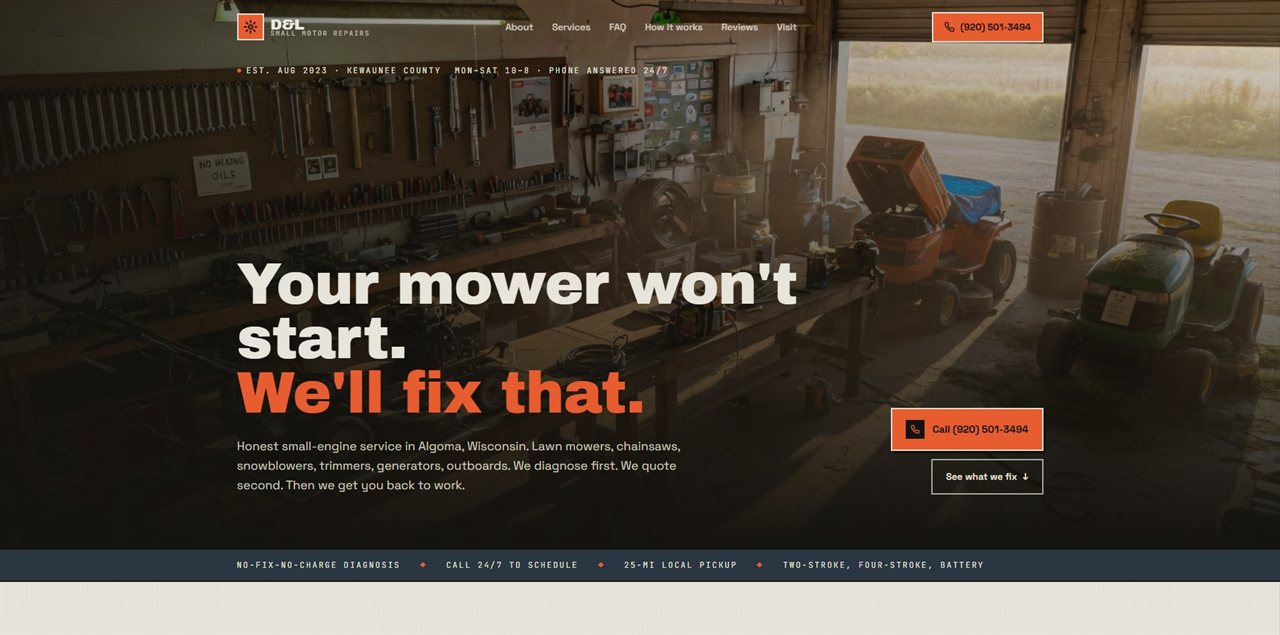 D&L Small Motor Repairs website built by Keyway Marketing Group