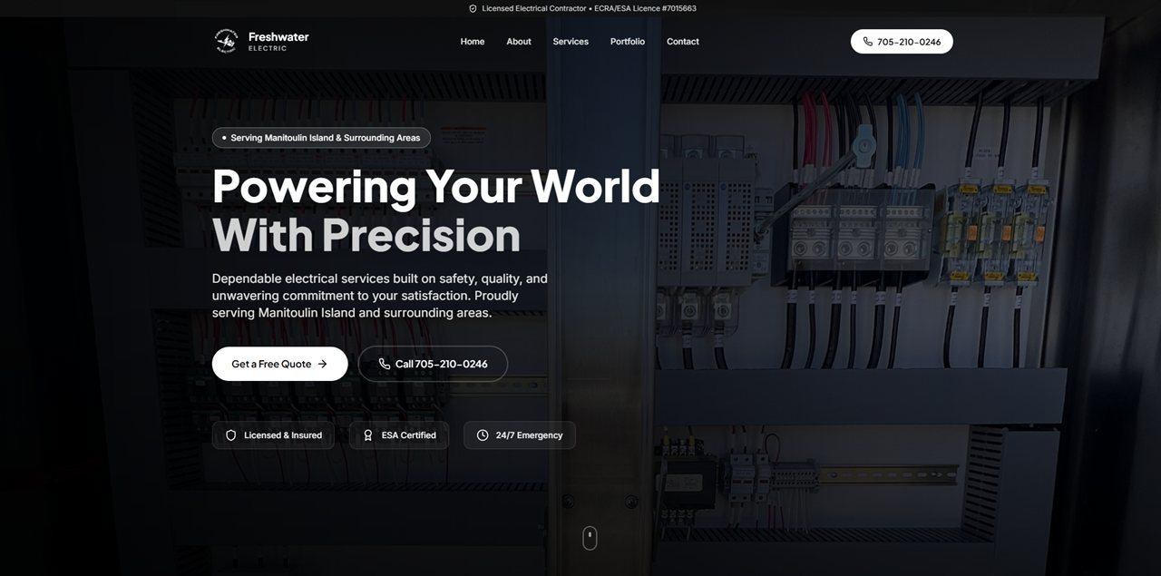 Freshwater Electric website built by Keyway Marketing Group